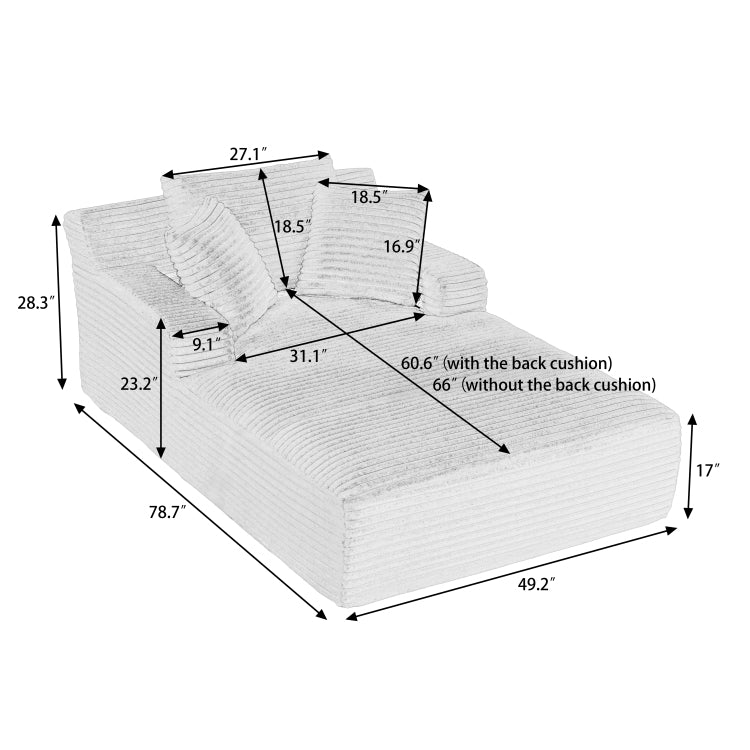 Oversized Chaise Lounge Chair Indoor, Corduroy Upholstered Modern Sofa Couch,No Assembly Required,Comfy Sleeper Sofa For Living Room,Office