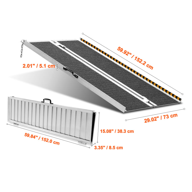 Portable Wheelchair Ramp, 5 Ft 800 Lbs Capacity, Non Slip Aluminum Folding Threshold Ramp, Foldable Mobility Scooter Ramp Wheel Chair Ramp, Handicap Ramp For Home Steps, Stairs, Doorways, Curbs