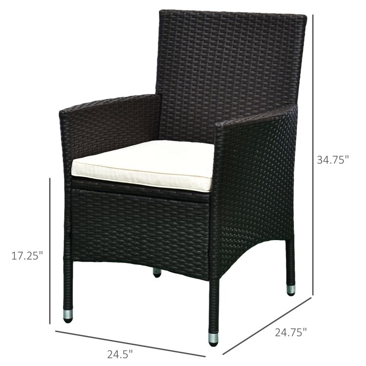 Outsunny 2 Pcs Rattan Wicker Dining Chairs With Cushions And Anti Slip Foot, Patio Stackable Chairs Set For Backyard, Garden, Lawn, Dark Coffee