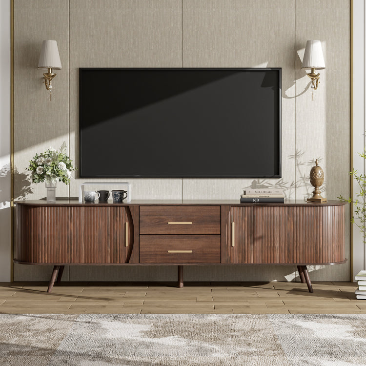 Mid Century Modern Tv Stand For 80" Tv, Entertainment Center With Storage For Living Room, Bedroom, Media Console Table With 2 Drawers