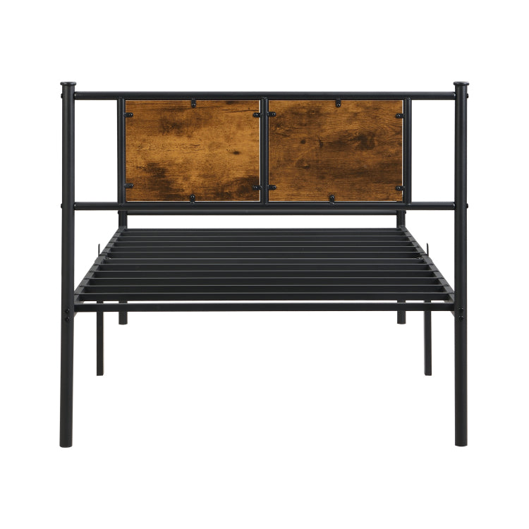 Twin Size Metal Bedframe,Headboard With Wood Panel Decoration,Black