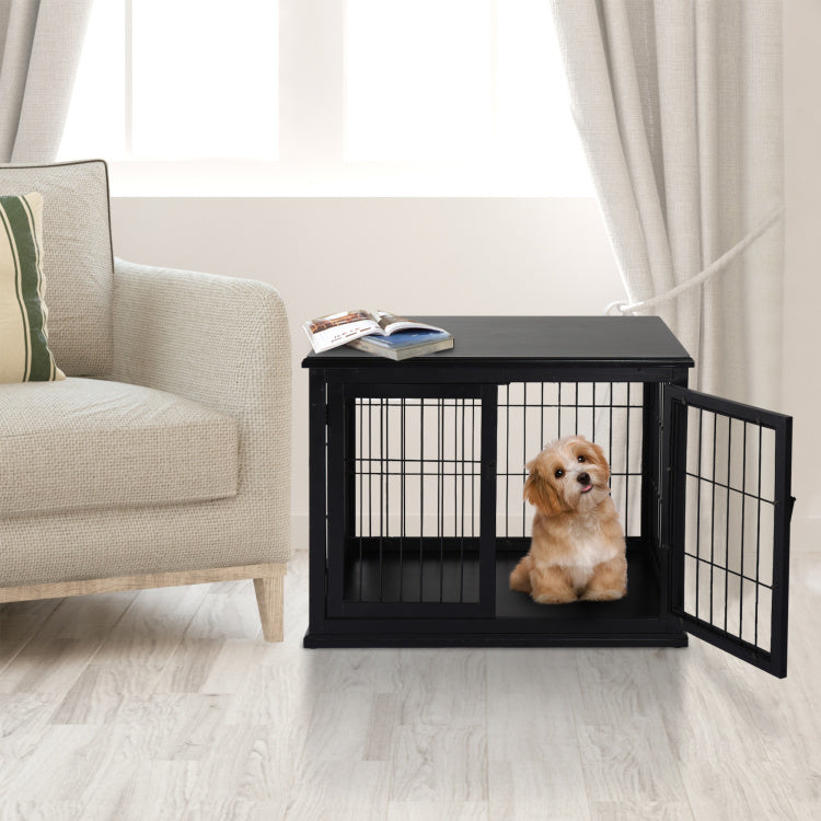 Pawhut Dog Crate Furniture, Small Dog Cage End Table With Two Opening Sides, Lockable Door, Puppy Kennel Indoor, Cute And Decorative, Black