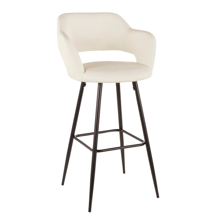 Contemporary Barstool In Black Metal And Cream Faux Leather Set Of 2