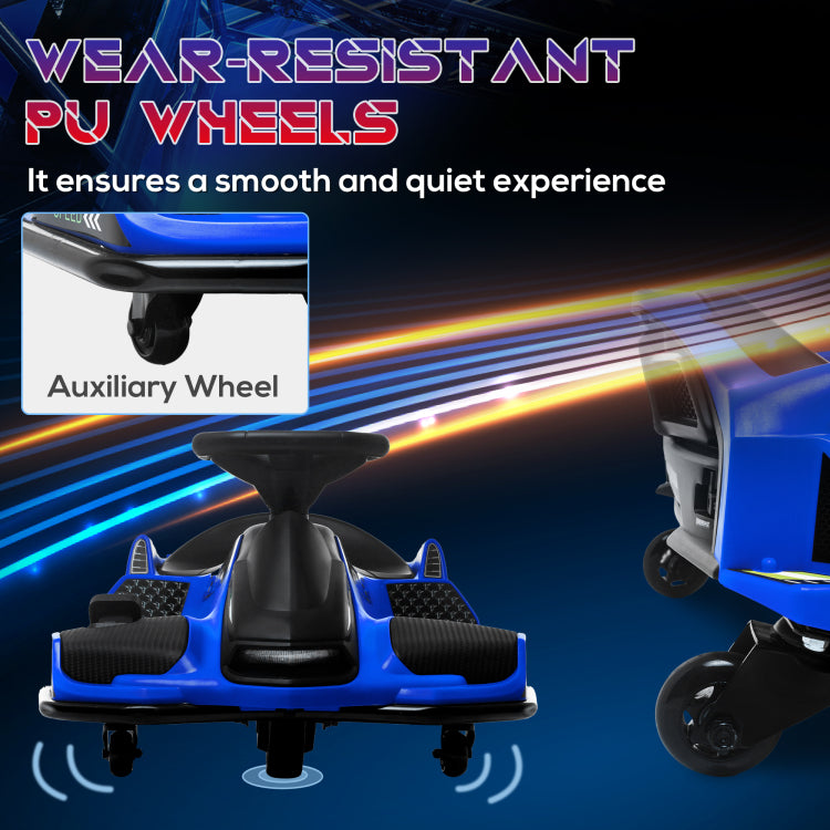 Aosom 12V Electric Go Kart, 5 Mph Drifting Car, Battery Powered Ride On Toy Outdoor With Slow Start, Music, Colorful Lights, For 8 12 Years Old, Blue