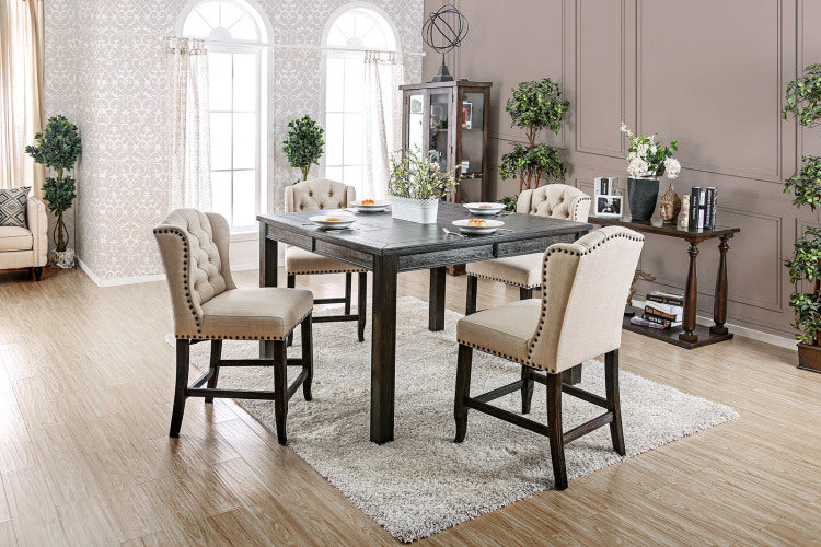 Rustic Style 2Pc Counter Height Chair Bold Distressed Wing Back Antique Black And Beige Finish Dining Room