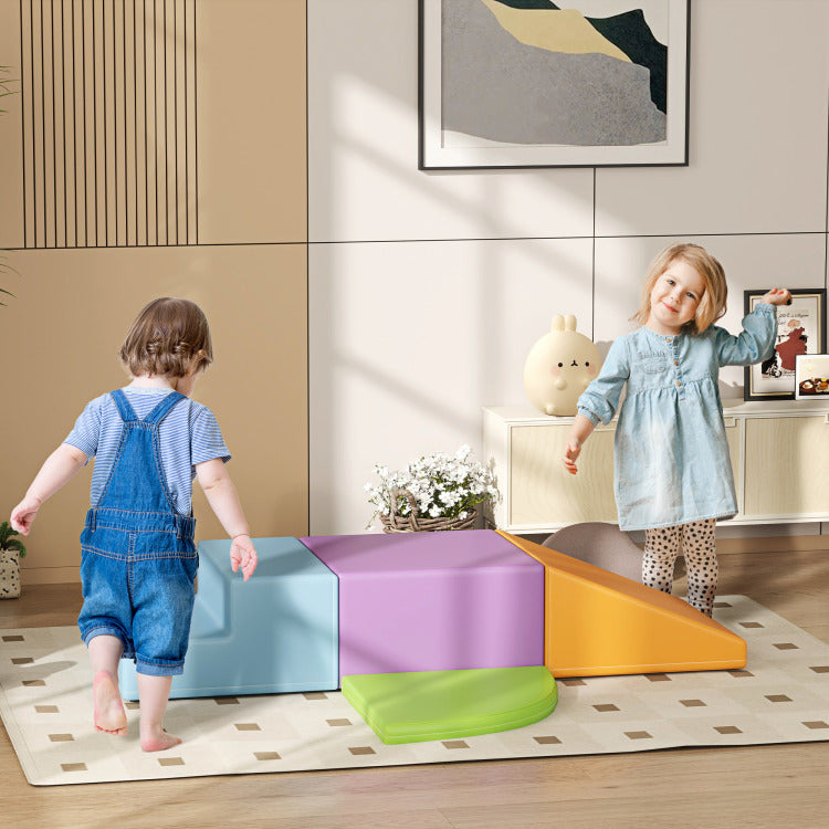 Qaba Foam Play Set For Toddlers And Children, Easy To Clean 4 Piece Soft Indoor Climber & Safe Kids Climbing Set For Crawling Or Sliding, Assorted