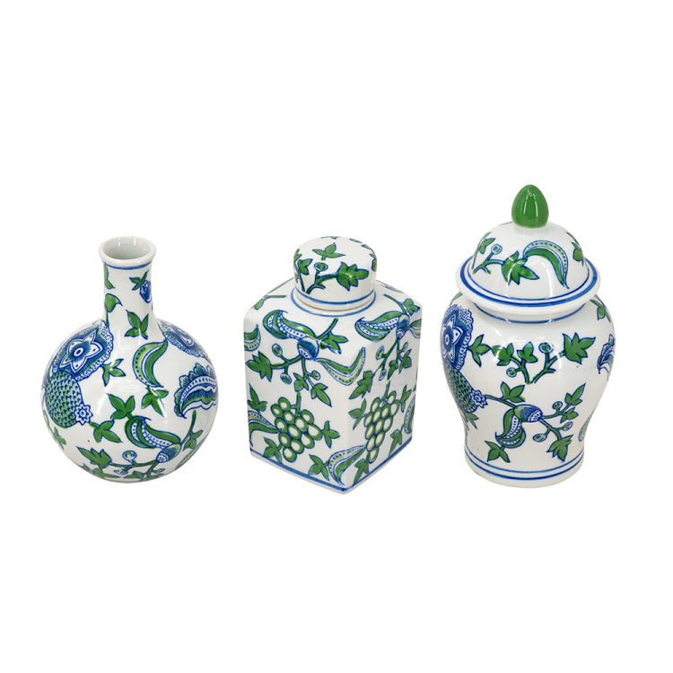 Set Of 3 Porcelain Ginger Jar, Decorative Vase For Home Decor