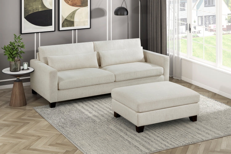 Ivory Fabric Upholstered Sofa With Pillows Cushion Seat And Back Modern Living Room Furniture 1Pc Solid Wood Legs