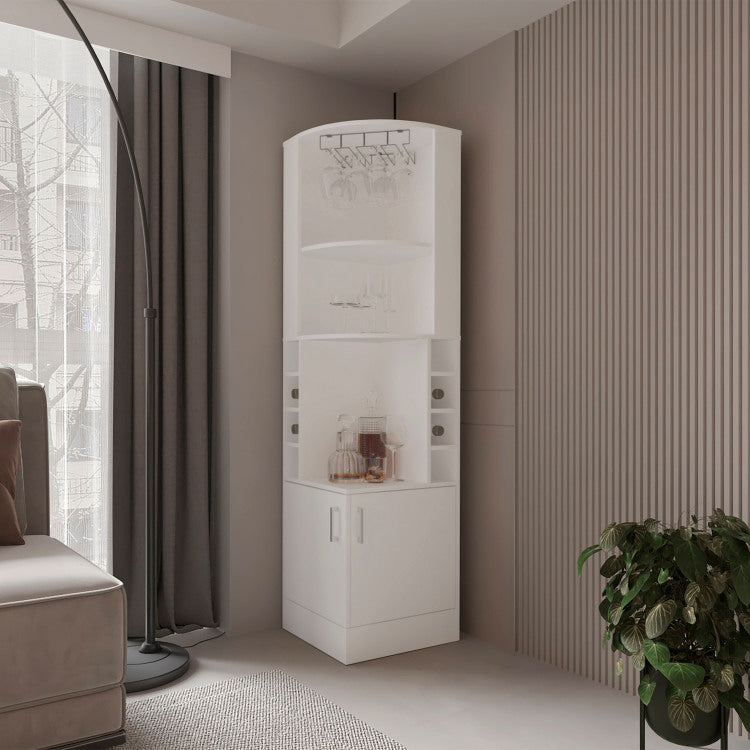 Page Corner Bar Cabinet With Wine Storage And Glass Rack. White