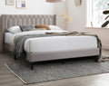 Modern Eye Catching 1Pc Queen Size Bed Light Brown Burlap Fabric Unique Diamond Design Headboard Bedframe