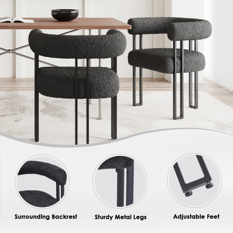 Set Of 2 Upholstered Dining Arm Chairs, Boucl Fabric Accent Chairs With Metal Frame, Modern Armchairs With Cushioned Seat & Back, Stain Resistant, Living Room & Dining Room
