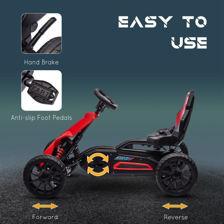Aosom Kids Pedal Go Kart, Outdoor Ride On Toy With Adjustable Seat, Swing Axle, Handbrake, 4 Non Slip Eva Wheels For Boys And Girls Aged 3 8 Years Old, Red