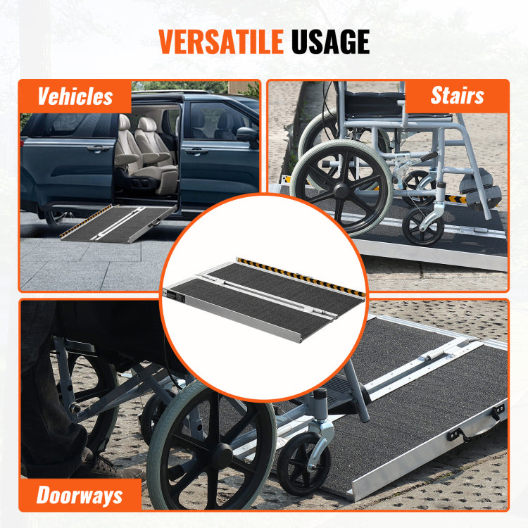 Portable Wheelchair Ramp, 6 Ft 800 Lbs Capacity, Non Slip Aluminum Folding Threshold Ramp, Foldable Mobility Scooter Ramp Wheel Chair Ramp, Handicap Ramp For Home Steps, Stairs, Doorways, Curbs