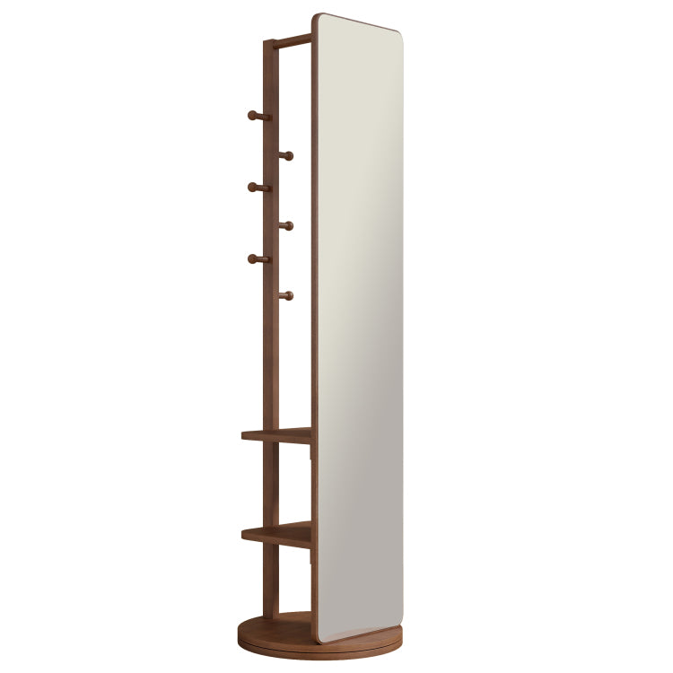 360 Rotating 69"X20" Multifunctional Full Length Mirror With Hook Storage Rack Coat Rack With Mirror Solid Wood Floor Mirror Bedroom Living Room Cloakroom Space Saving Walnut