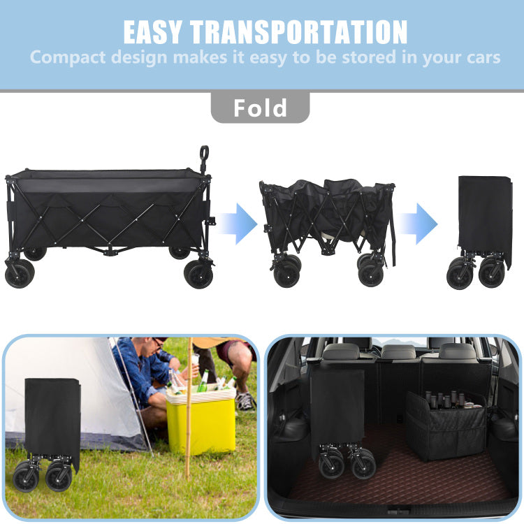 51 Inch Extended Heavy Duty Foldable Utility Wagon 480Lbs Capacity, Patented Ultra Stable Frame, 1:6 Space Saving Fold & 7" All Terrain Wheels, No Assembly Needed, Black Gray