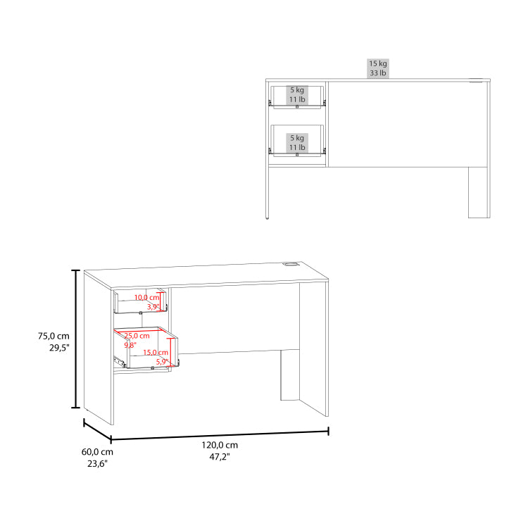 Mellier Modern Office Desk With Two Drawers And Side Storage, Compact Computer Workstation For Home Office Or Study Room, White