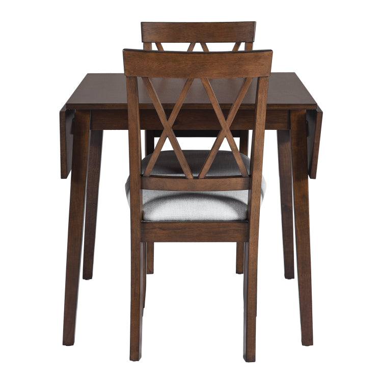 3 Piece Kitchen Dining Set With Drop Leaf Dining Table And 2 Dining Upholstered Chairs, Dining Room Set For Small Places, Brown