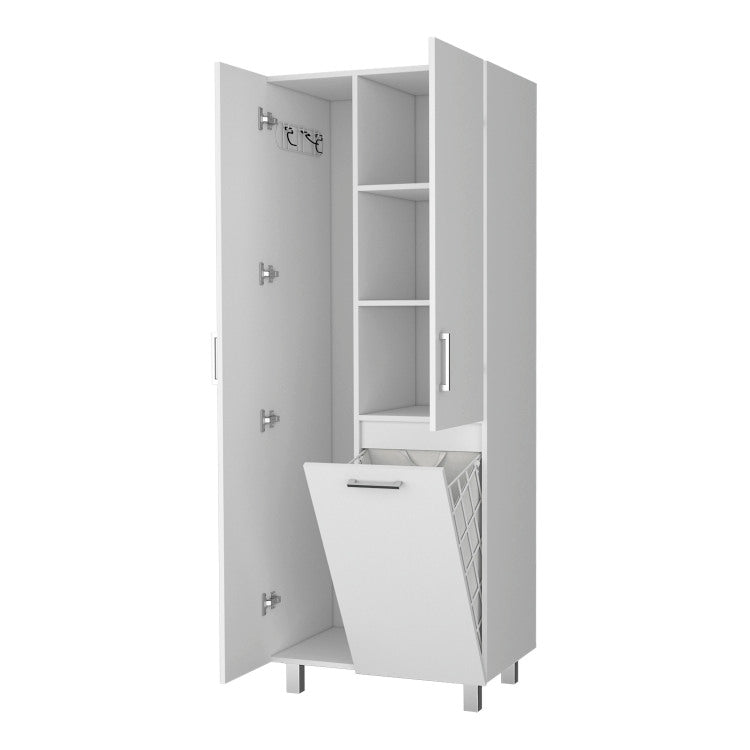 The Mirage Modern Storage Cabinet With 2 Doors, 1 Drawer, And Metal Legs, Perfect For Organizing Bathrooms, Laundry Rooms, And Common Areas, White