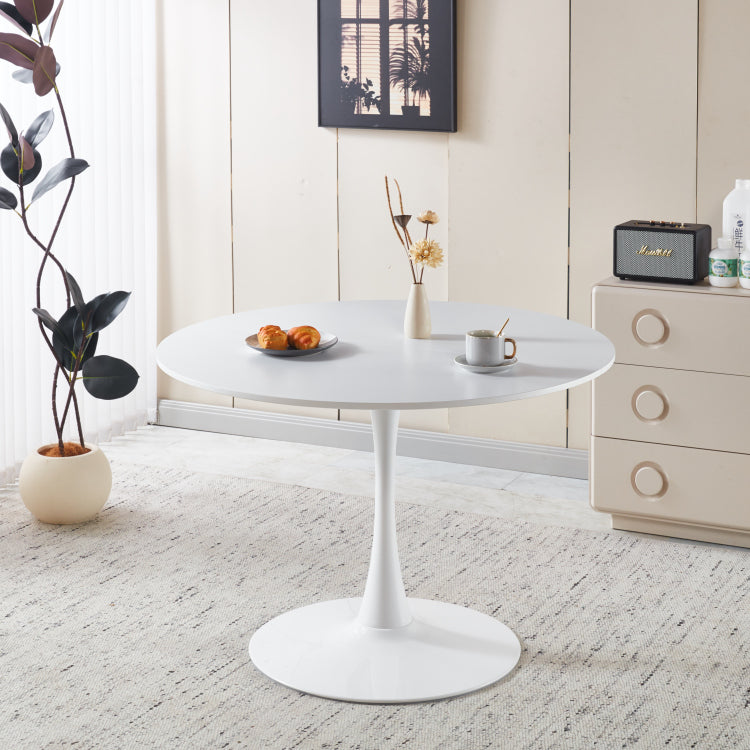 42.1" White Color Top Tulip Table, Mid Century Dining Table For 4 6 People Round Mdf Table Top The Tabletop Consists Of Two Panels , Pedestal Dining Table, End Table & Leisure Coffee Table