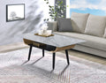 Lorenzo 47"W Coffee Table With Glass Gray Marble Texture Top And Bent Wood Design