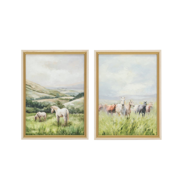 23.6X31.5" Multicolored Canvas Prints With Coordinated Horse Motifs, Set Of 2