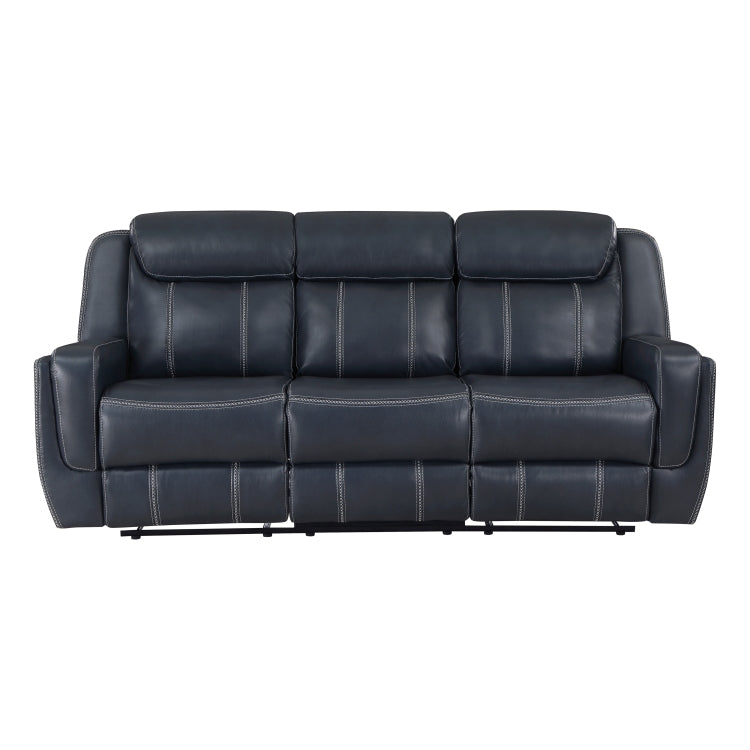 Modern Living Room Furniture 2Pc Reclining Sofa Set Blue Faux Leather Upholstery Reclining Sofa Loveseat With Cup Holders, Power Outlets, Usb Ports