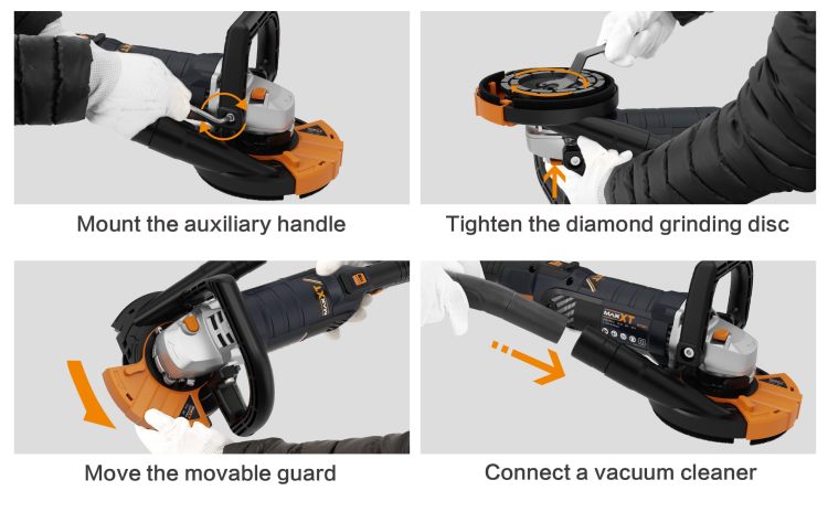 5 Inch Concrete Surfacing Grinder, 1500W 14A Motor, 7 Adjustable Speed Angle Grinder Kit With Diamond Disc, Removable Guard, Concrete Sander For Polishing And Grinder Stone Cement Marble Granite