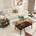 Coffee Table And End Tables Set Of 3, Tempered Glass Table With Mdf Layer, Modern Tables For Living Room , Brown Glass