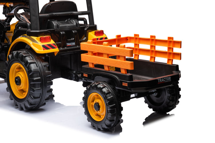 24V Kids Ride On Tractors With Parent Remote Control, Pedal Tractors With Working Loader And Backhoe Digger, Kids' Ride On Car Toys 24V Battery Powered Electric Vehicles With Trailer, Digger Yellow