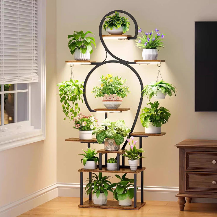 Plant Stand Indoor With Grow Light, 9 Tiered 63" Tall Indoor Plant Shelves For Multiple Plants, Large Metal Plant Shelf, Lighted Plant Stand For Indoor, Balcony, Living Room