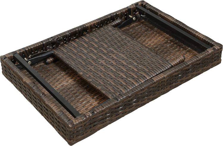 Portable Folding Wicker Table, Brown
