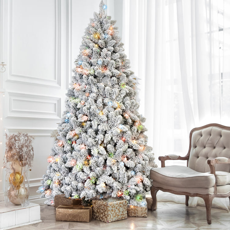 4Ft Flocked Christmas Tree With 150 Colorful Ul Lights And 21 Natural Pine Cones 366 Snowy Pvc Tips, Hinged Branches, Stable Metal Stand, Easy Setup