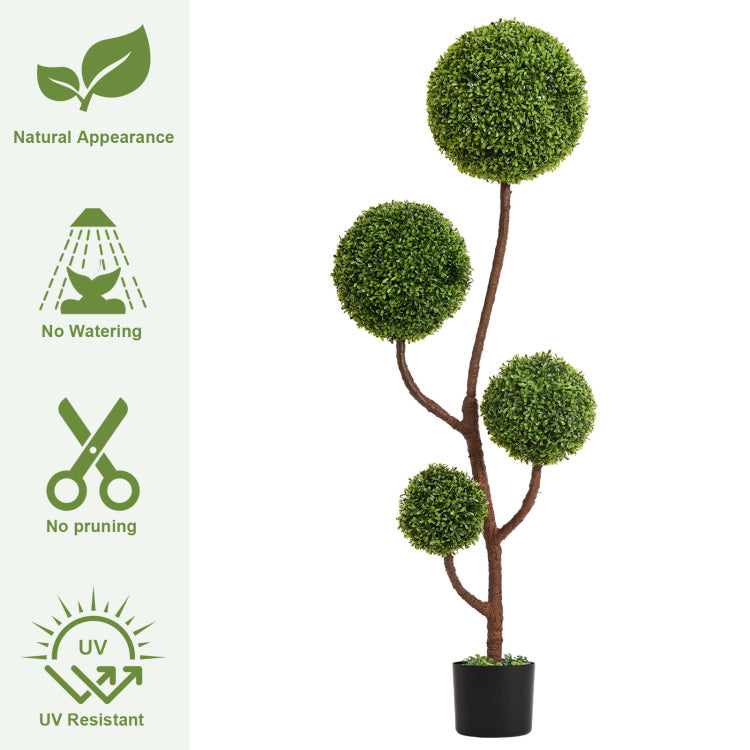 Artificial Boxwood Topiary Tree, 5Ft Tall Triple Ball Shaped Faux Plant Indoor Or Outdoor Home And Office Decoration, 1Pc Set