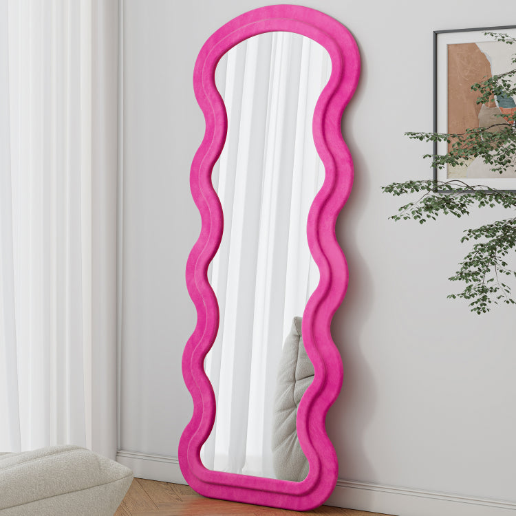 Flannel Full Length Wave Rose Floor Mirror With Stand For Bedroom Living Room Hanging Or Against The Wall