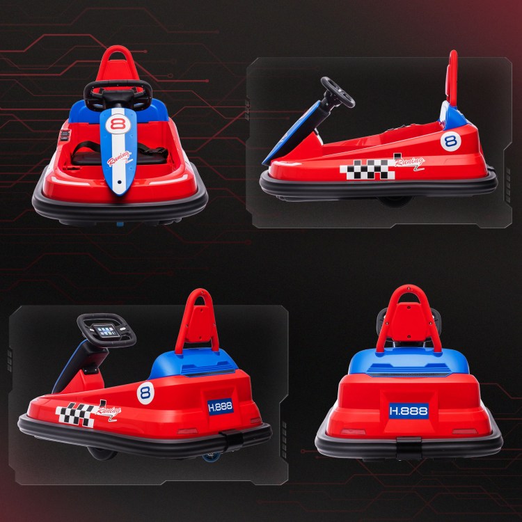 Aosom Toddler Bumper Car, 360 Rotation 6V Kids Electric Ride On Bumper Car With Eva Bumper Edges, Twins Motor, Songs, Horn, Led Lights, Safety Belt For 18 48 Months, Red