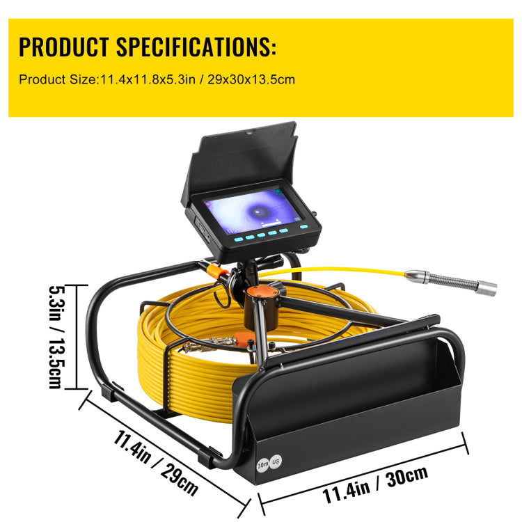 Sewer Camera, 98.4 Ft 30 M, 4.3" Pipe Drain Inspection Camera With Dvr Function And Led Lights, Waterproof Ip68 Borescope, Industrial Endoscope For Home Wall Duct Drain Pipe Plumbing