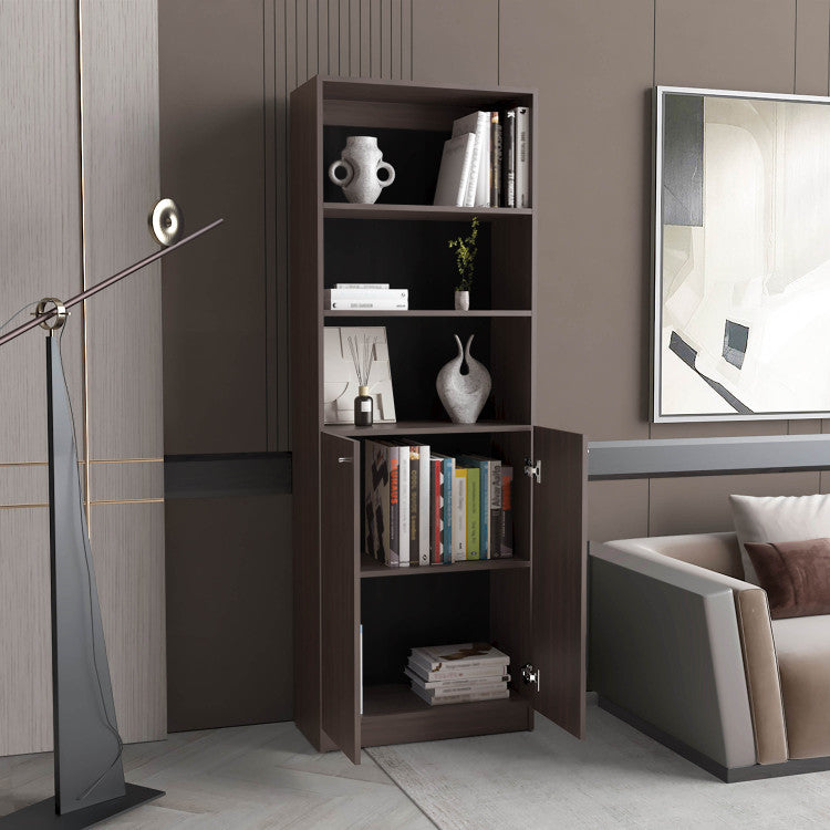 Home 2 Door Bookcase Cronos, 2 Open Shelves And Concealed Storage, Stained Walnut