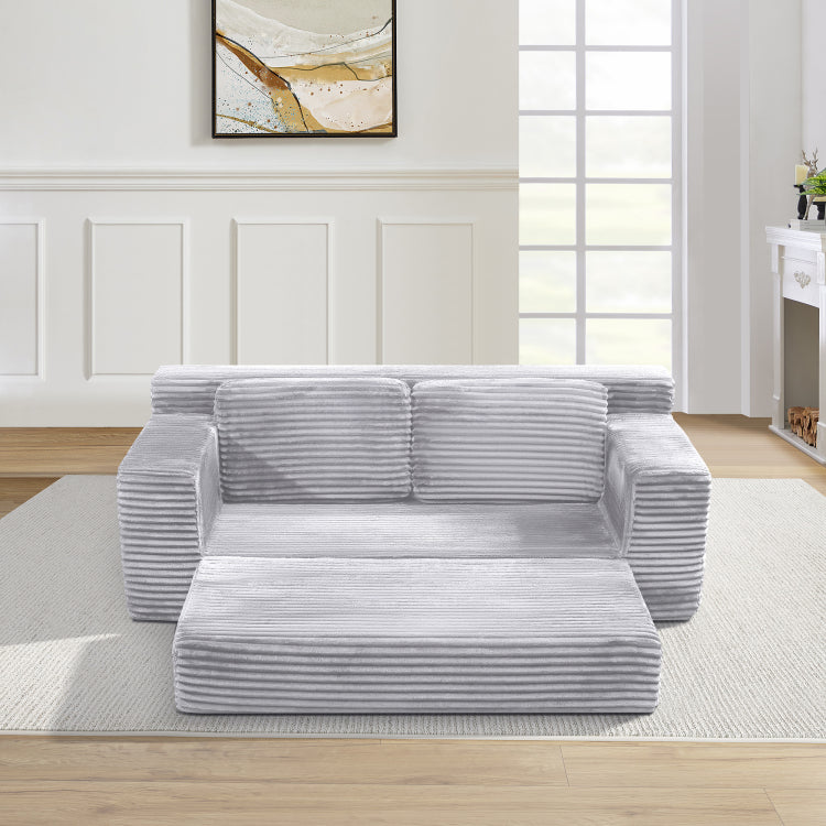 Corduroy Cloud Double Sofa, 2 In 1 Convertible Sofa Bed, Comfortable Boneless Double Sofa, Suitable For Living Room, Apartment, Small Space Grey