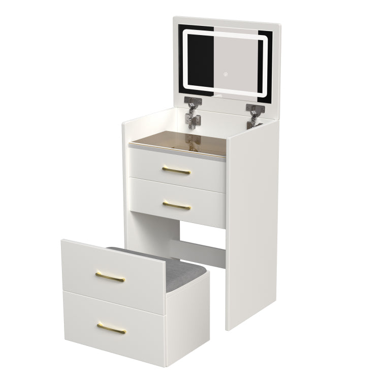 3 In 1 Vanity Desk With Open Top Mirror,Small Make Up Vanity Set With Visible Glass Desktop,Compact Makeup Vanity With 3 Drawers,Dressing Table For Bedroom