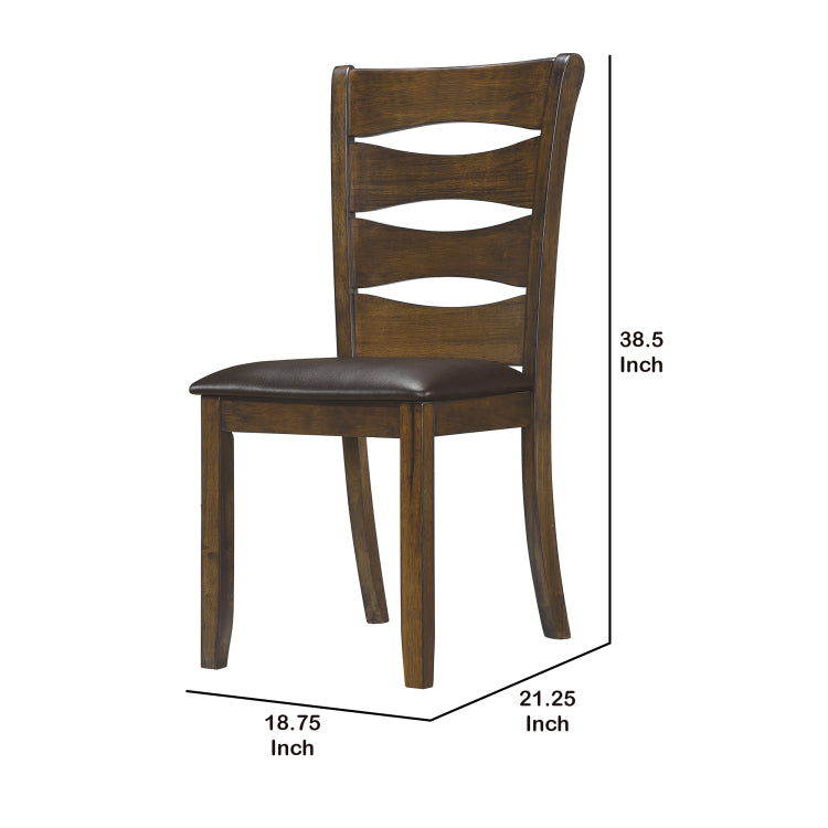 Transitional Ladder Back Side Chair With Fabric Seat, Set Of 2, Brown