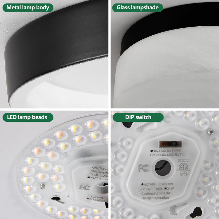 12 Inch Led Ceiling Light, 24W Flush Mount Ceiling Light,Round Low Profile Ceiling Lights For Bedroom, Living Room, Dining Room Black