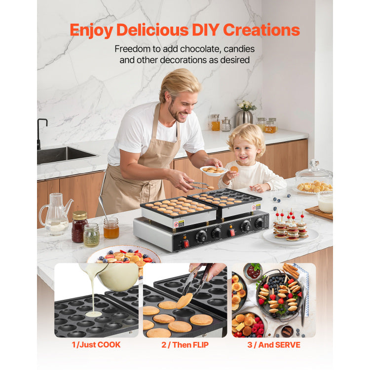50Pcs Mini Dutch Pancake Maker Commercial Dorayaki Baker Non Stick 1800W