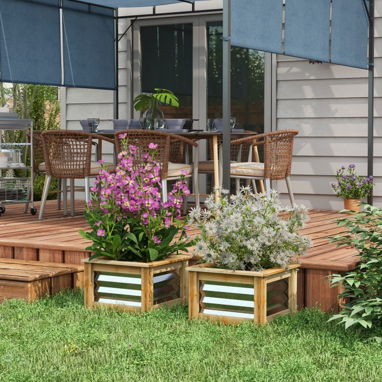 Outsunny Raised Garden Bed Set Of 2, Outdoor Planter Box, Galvanized Metal Reinforced With Wood, Stock Tanks For Growing Flowers, Herbs And Vegetables