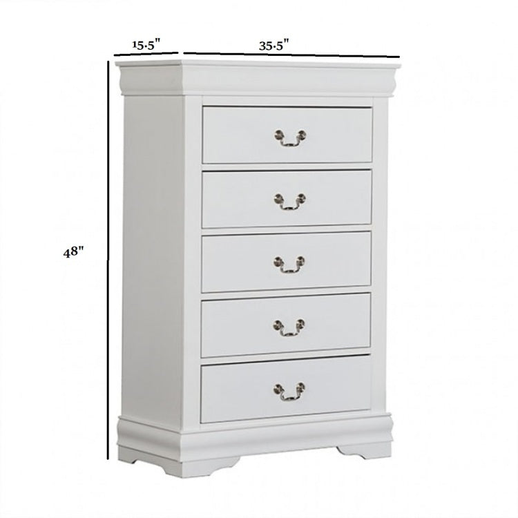 Transitional Style Chest 1Pc Bracket Legs Dust Proof Case Hanging Drawers Pull English Dovetail Drawers White Finish Bedroom Furniture