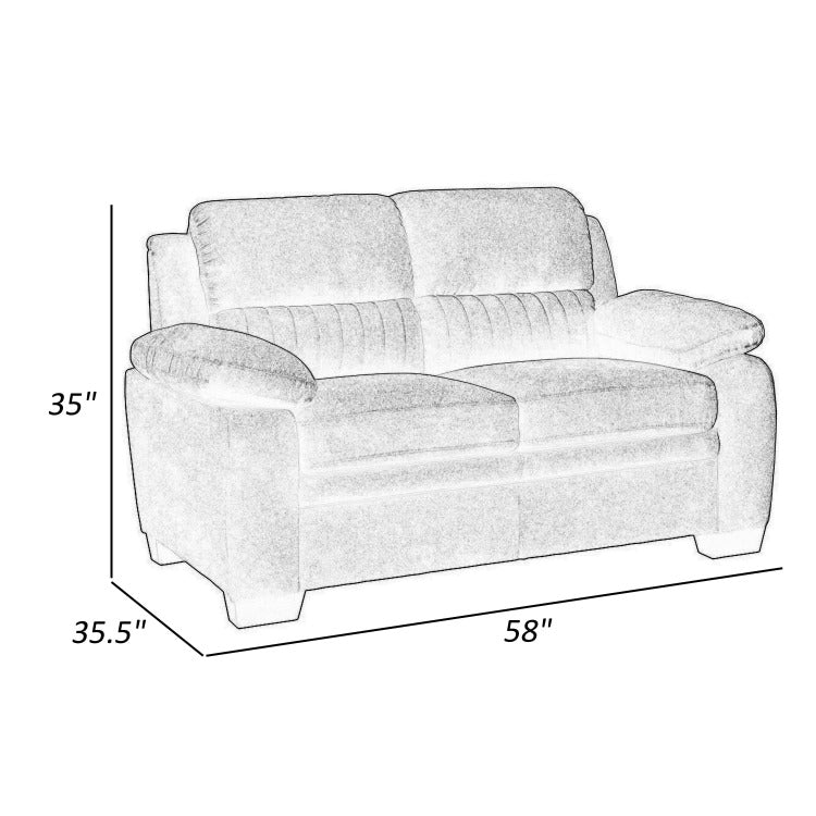 Hugh 58 Inch Loveseat, Gray Polyester, Soft Foam Cushioned, Solid Wood