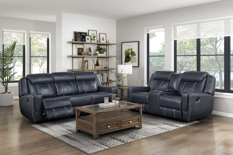 Modern Living Room Furniture 2Pc Reclining Sofa Set Blue Faux Leather Upholstery Reclining Sofa Loveseat With Cup Holders, Power Outlets, Usb Ports