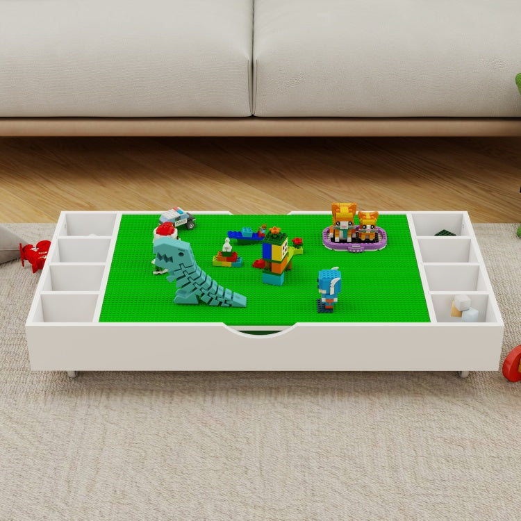 The 2 In 1 Rollaway Play Table And Toy Organizer Compatible With Lego Suitable For Storing Under Bed Or Sofa White 38" X 18.7" X 5.9"