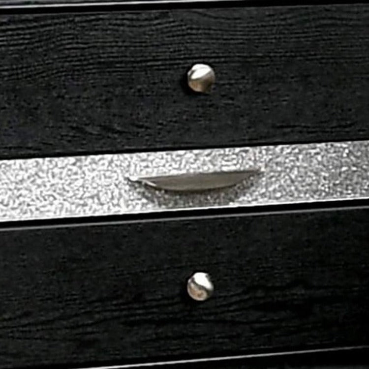Nightstand With Silver Trim Accent And 1 Jewelry Drawer, Black