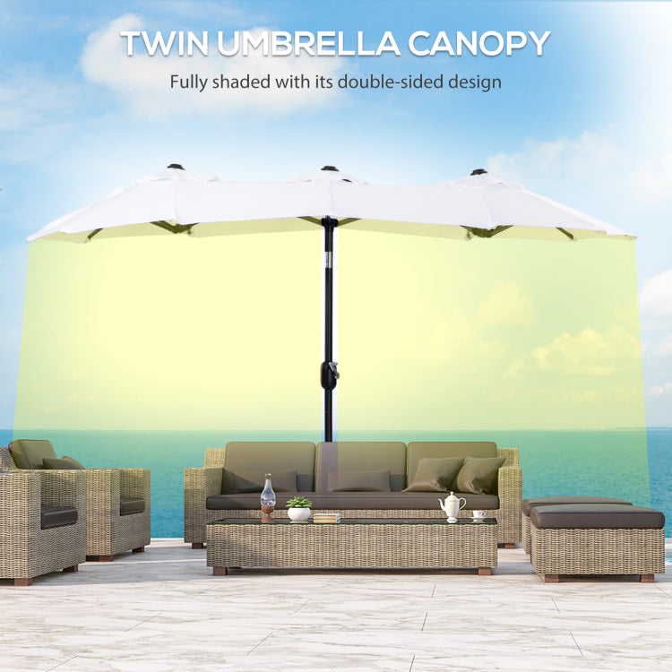 Outsunny Double Sided Patio Umbrella 9.5' Large Outdoor Market Umbrella With Push Button Tilt And Crank, 3 Air Vents And 12 Ribs, For Garden, Deck, Pool, White