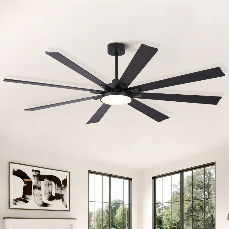 72 Inch Mordern Minimalism Black With Light And Solid Wood Blades